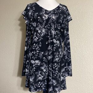 NWT Free Press Floral Black and White Long Sleeve Dress Size L